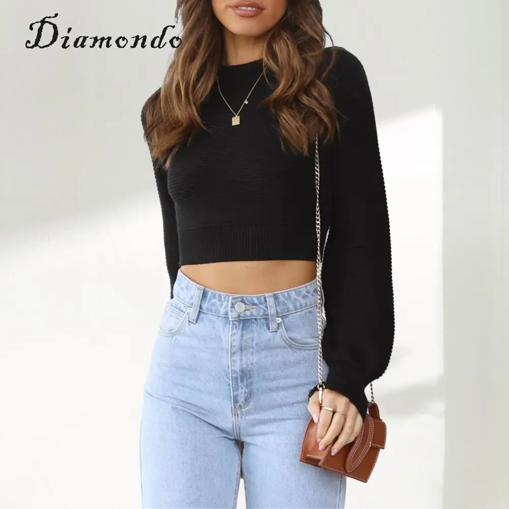 

Women Long Sleeve Top Sexy Stretch Shirts Tops Crew Neck Cropped Top Casual Style Navel Exposed Lantern Sleeve Streetwear Suit