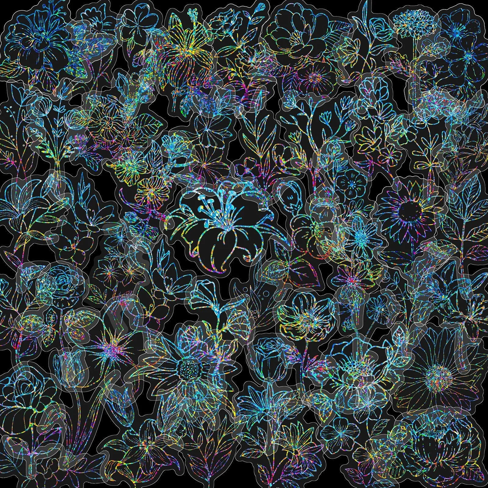 

Серебряные лазерные наклейки цветы 50 шт