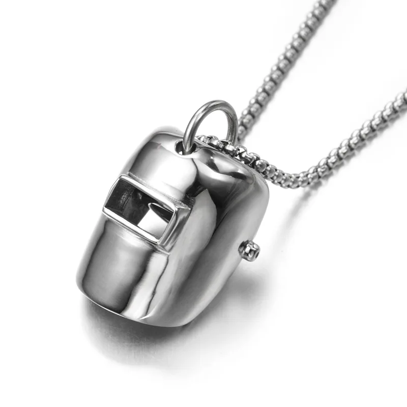 

Roll Welders Mask Pendant Necklace Stainless Steel Jewelry Silver Box Chain Hip Hop Rock Punk Cool Style for Men