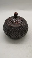 metal censer china old copper carved round ball bamboo weave incense burner art antique bronze home decoration