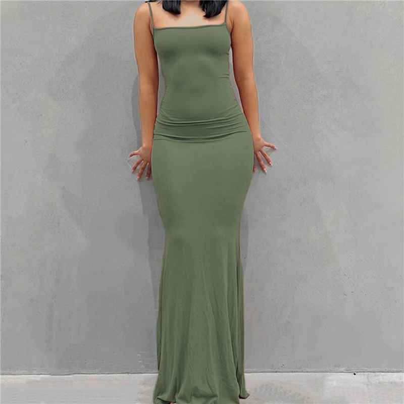 

Slimming Strap Backless Long Dresses Party Club Vacation Outfits For Women Sexy Casual Summer Female Solid Dress
