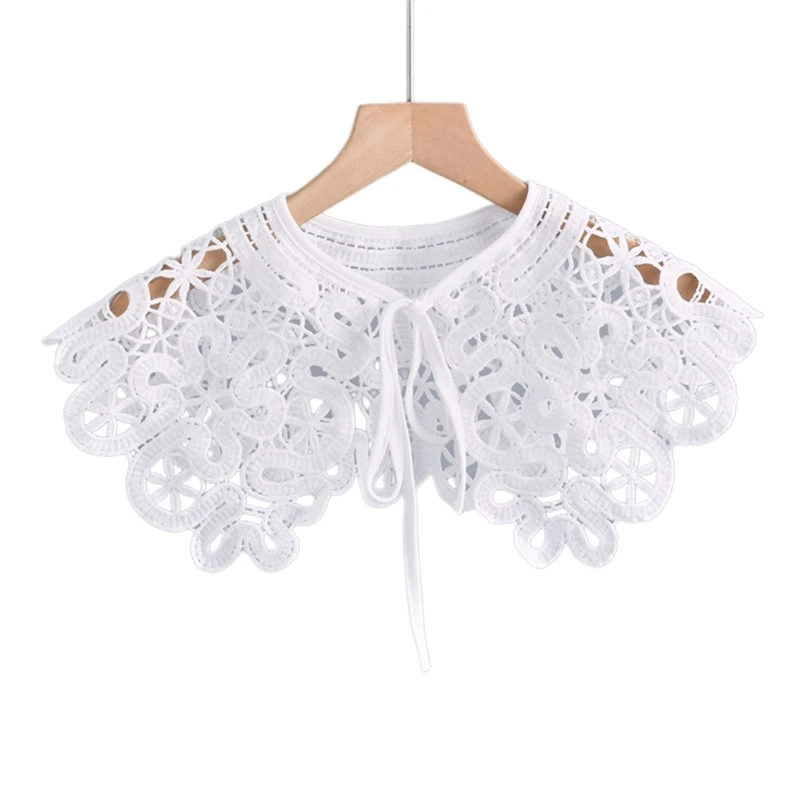

Embroidery Floral Faux Collar for Women Elegant Big Shawl Wrap Detachable Lace-Up Ribbon Capelet Clothing Accessories T8NB