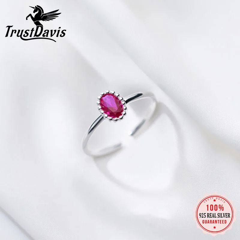 

Trustdavis Real 925 Sterling Silver Fashion Minimalist Geometric Ellipse CZ Opening Rings For Women Wedding Fine Jewelry DA2610