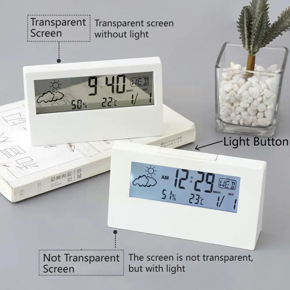 

Electronic Alarm Clock Noiseless Calendar Weather Temperature Humidity Display Led Table Clock With Usb For Living Room Bed Z6c2
