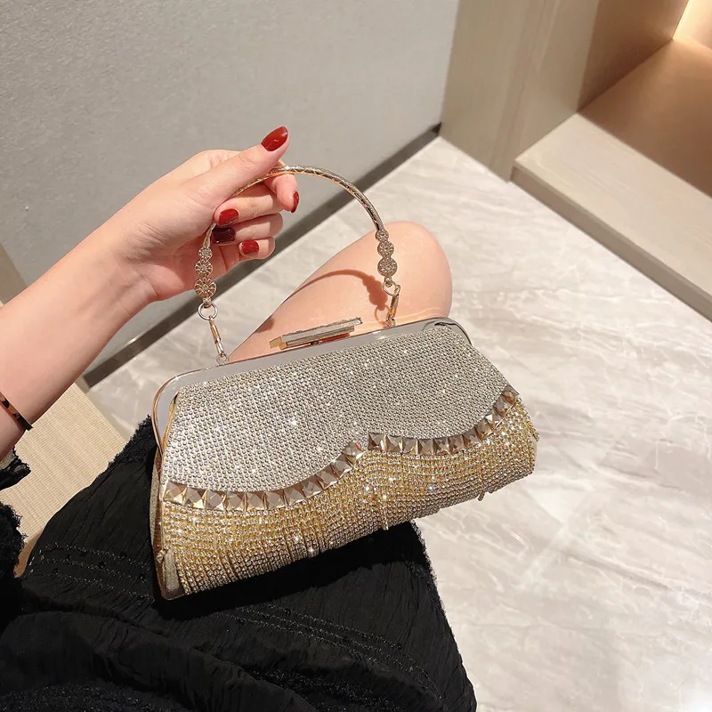 

Women Banquet Handbags 2022 New Diamond-Studded Tassel Evening Bags Femme Wedding Purse Dress Beaded Party Clutch