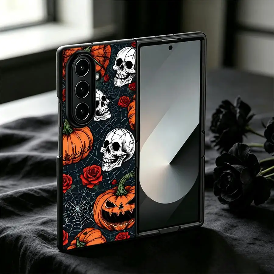 Фото Чехол для телефона с рисунком тыквы и черепа на Хэллоуин для Samsung Galaxy Z Fold 8 Ultra, Z Fold 7, 6, 3, ZFold7, ZFold5, Z Fold8Ultra, ZFold6, ZFold4 №4