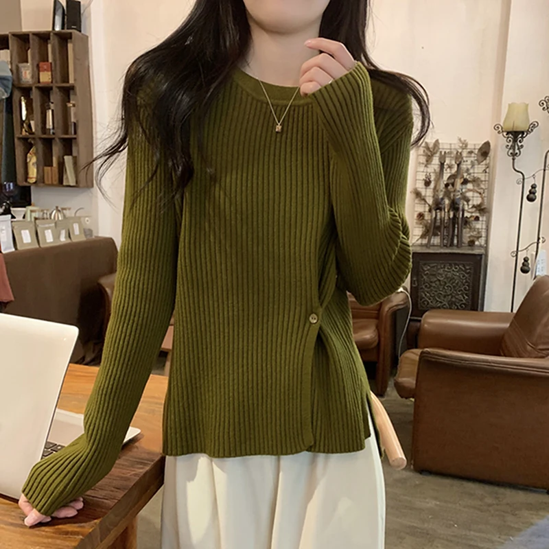

GG1606 2022 new design feeling with top inside, slouchy style, split long sleeve, bottomed knitwear, women's Korean version