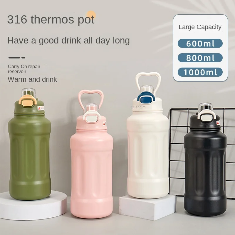

600/800/1000ml high-capacity 316 Stainless Steel Insulation Cup Portable Handle Outdoor Sports Fitness Cup Free Shipping
