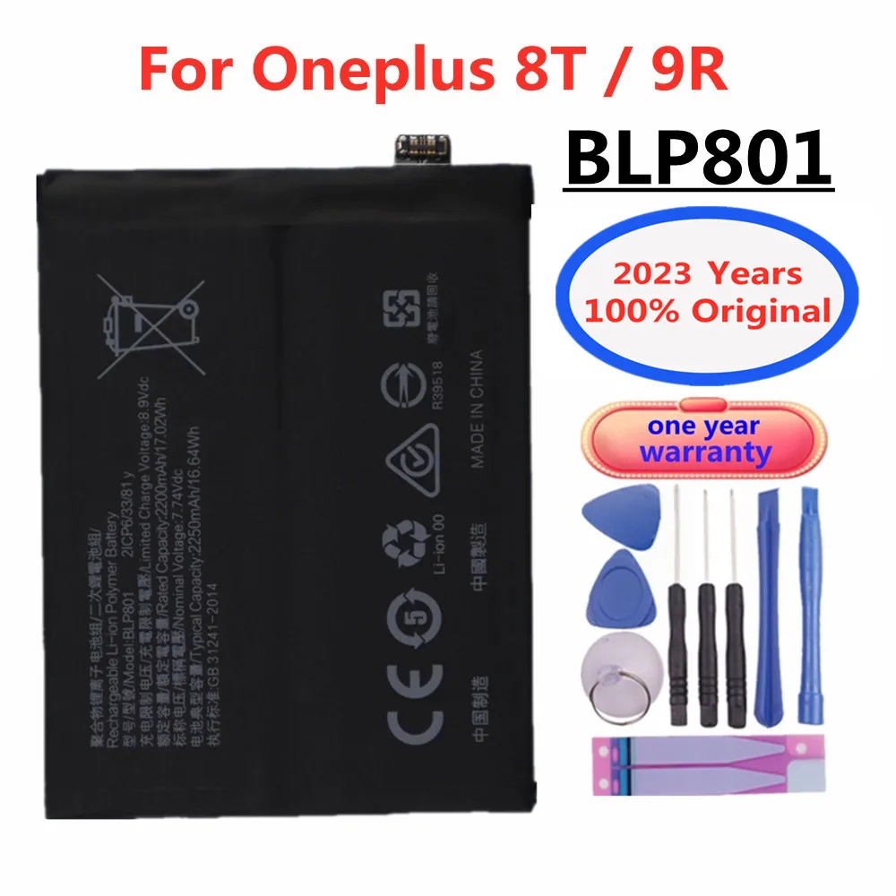 

2023 высококачественный оригинальный аккумулятор One plus 4500 мАч для Oneplus 8T / 9R BLP801 запасная батарея для мобильного телефона аккумулятор + Инструменты