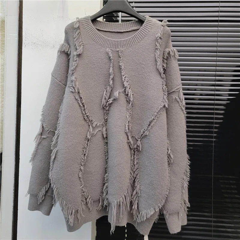 [zoci] Зимний нишевый дизайн толстый вязаный топ свободный ленивый изношенный