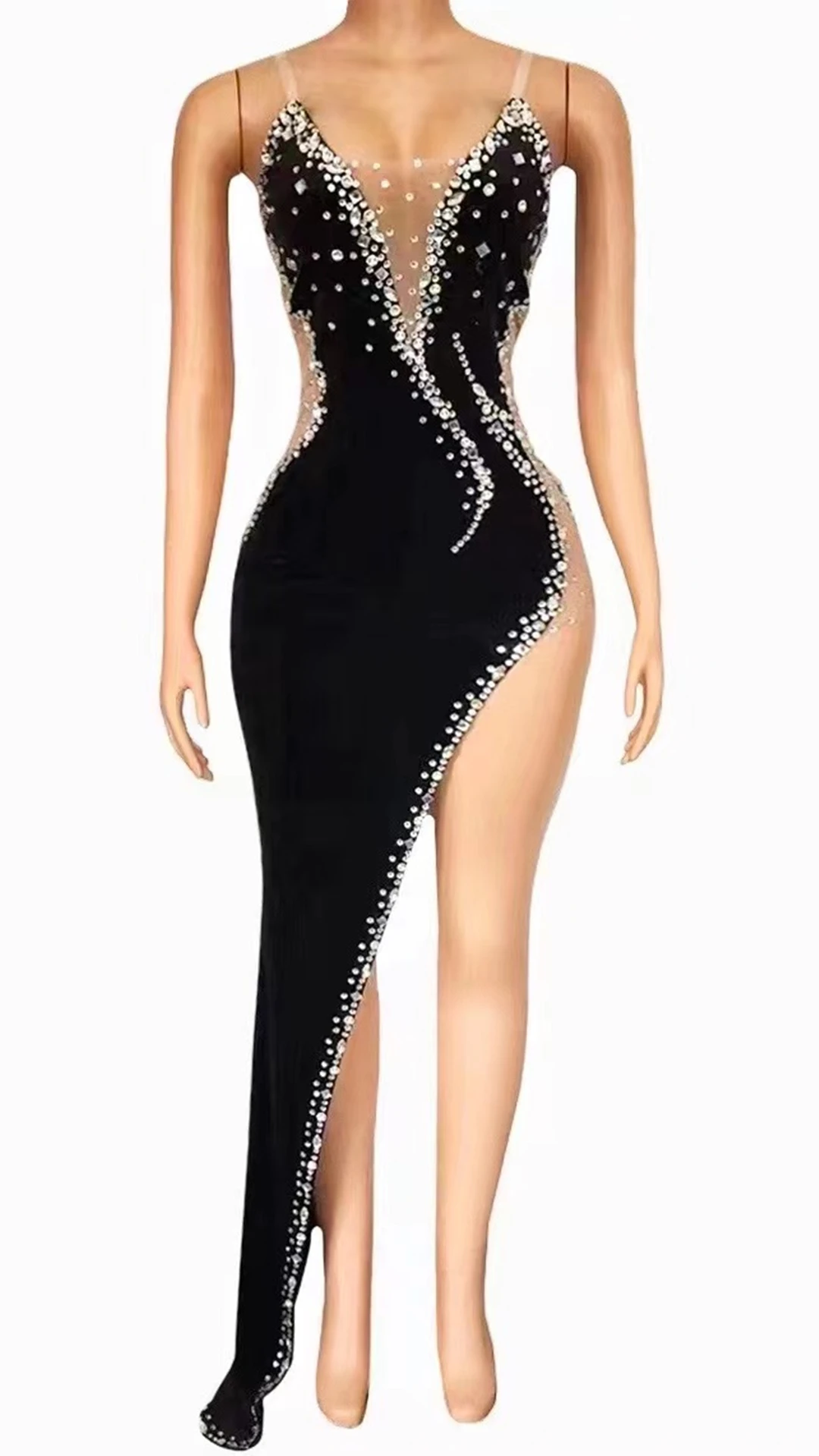 

High Quality Celebrity Black Strapless Long Rayon Bandage Dress Elegant Evening Party Dress