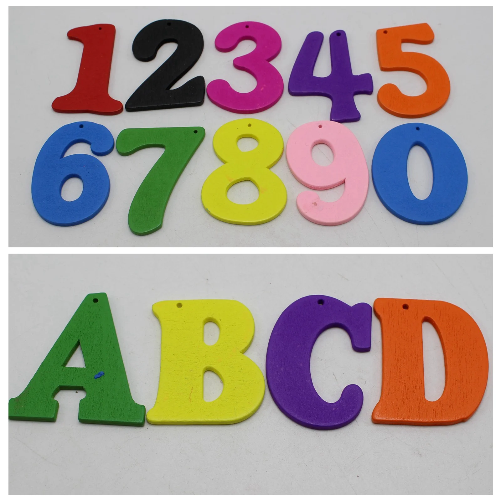 

100 Assorted Bright Color Wood-cut Alphabet Letter Number Wooden Charm Pendants