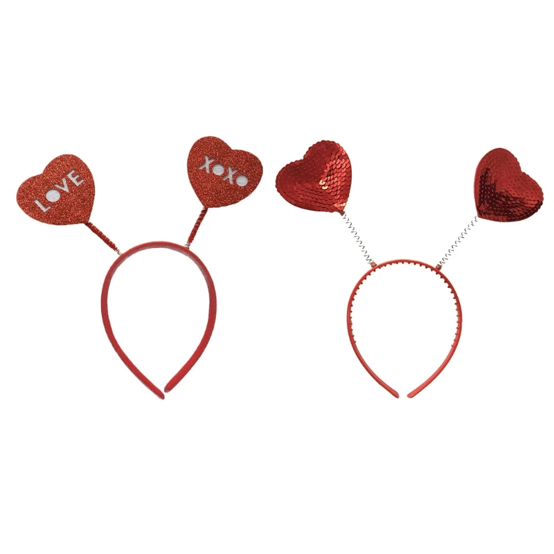 

Valentines Day Party Headband Red Sequins Heart for Head Boppers Antenna Hair Ho