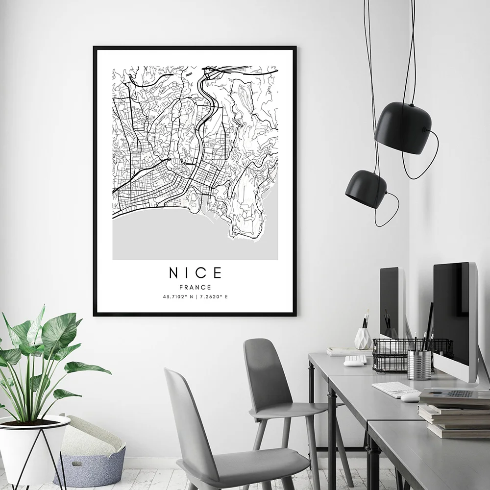 Красивая Карта города, ровная улица, принты, скандинавские плакаты, холст, живопись на заказ, Карта города Франции, настенное искусство, минималистичный плакат, домашний декор