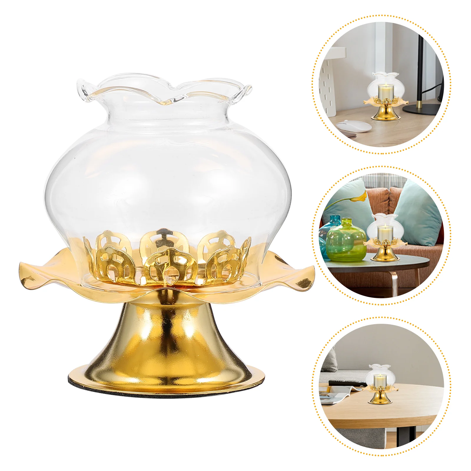 

Lamp Holderbutter Oil Candlestick Light Kerosene Baseglasstibetan Flower Supplies Tealight Temple Lotus Stand Emergency Crystal