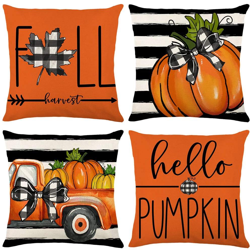 

Fall Thanksgiving Decorative Pillow Cover 45 x 45cm Pumpkin Maple Leaf Print Pillowcase Couch Cushion Cover Decorations