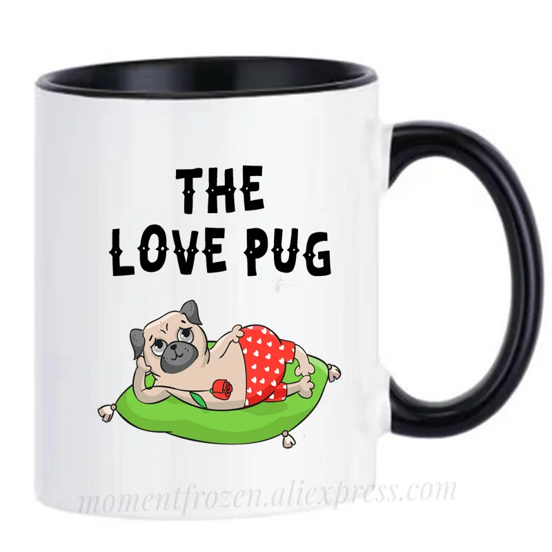 Funny The Love Pug Dog Mugs Handle Tea Coffee Cups Creative Milk Drinkware Personality Morph Coffeeware Home Decor Birthday Gift