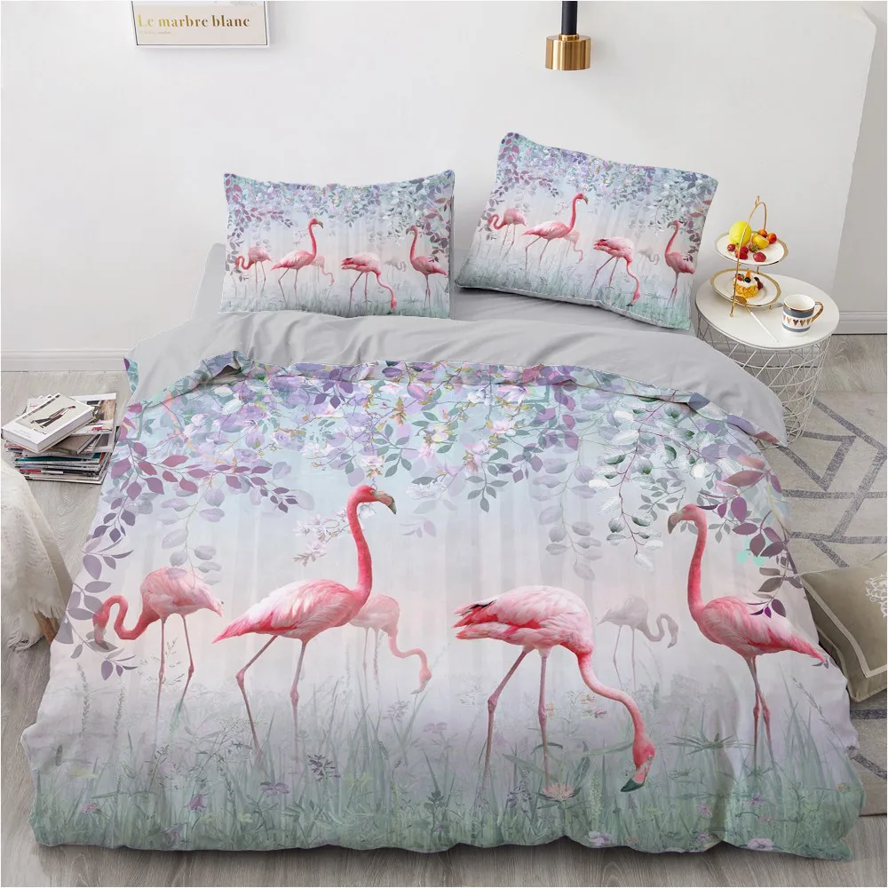 

Комплект постельного белья с рисунком фламинго, пододеяльник с акварелью и наволочкой в розовом цвете, с 3D рисунком животных, для детей и по...