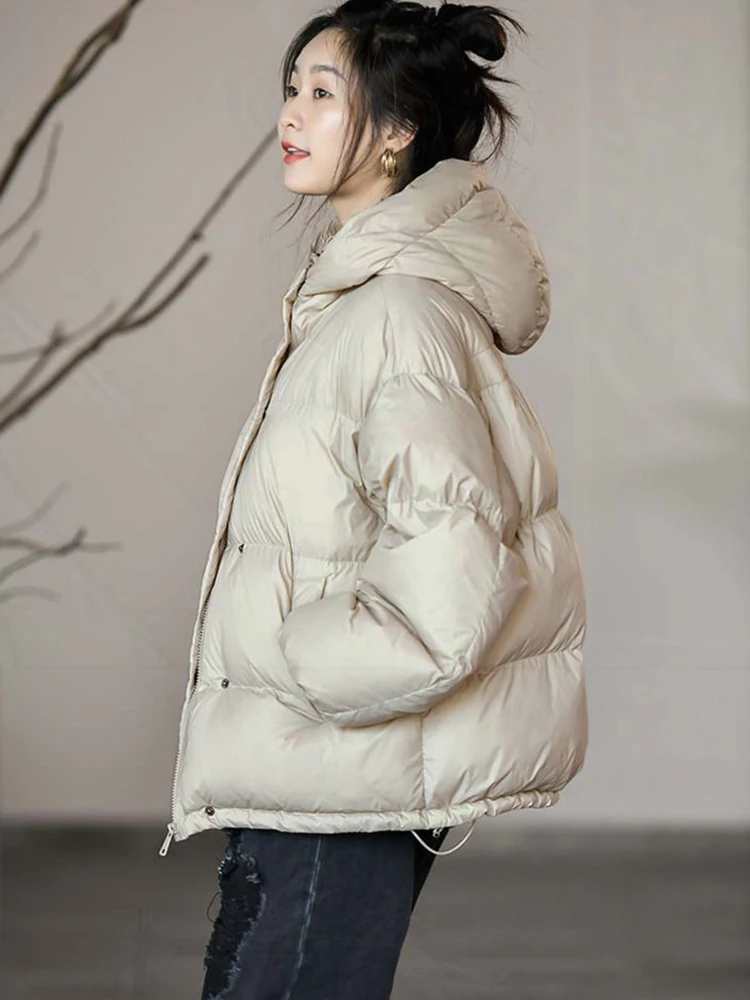 

90% White Duck Down Jacket Women Lightweight Bodywarm Hooded Parka Loose New Women's Water-Resistant Hooded Puffer Coat