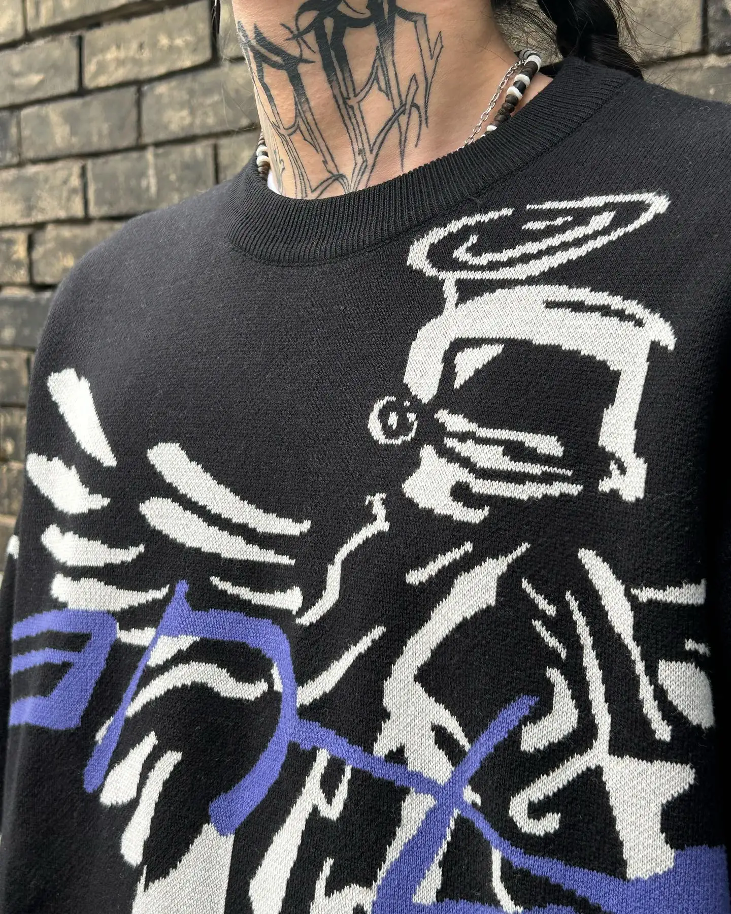 Свитер мужской вязаный в стиле хип-хоп с принтом