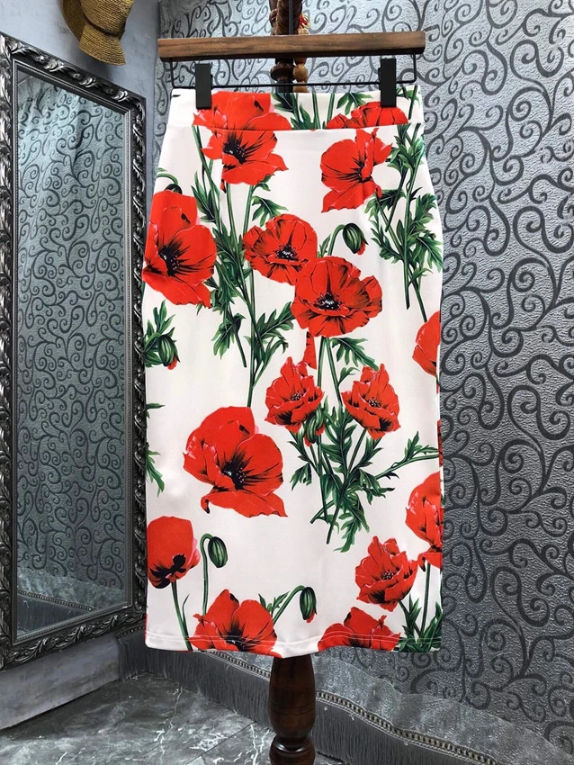

2023 new women fashion sexy casual flower print bright high waist hip slim skirt skirt 0403