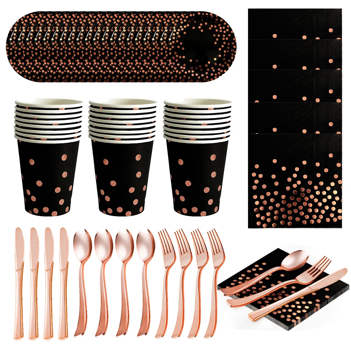 

25pcs/set Gold Black Birthday Party Tableware Set Happy Birthday Disposable Party Tableware Plates Cups Napkin Home Decoration