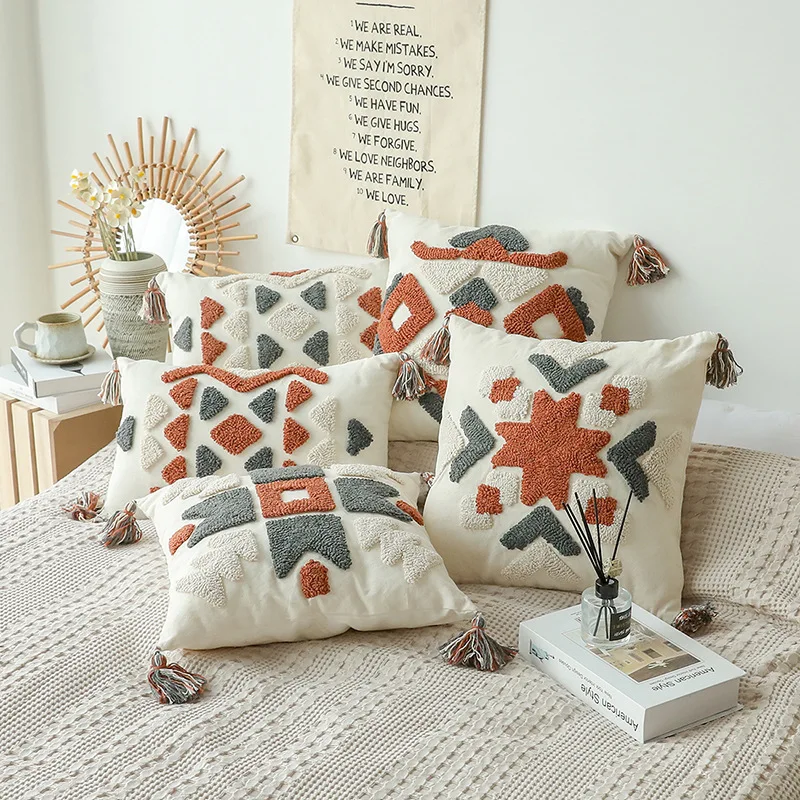 

Nordic Ins Tufted Pillow Cover Non-Core Modern Simple Cotton Canvas Waist Rest Pillow Cover Model Room Decoration Cushion