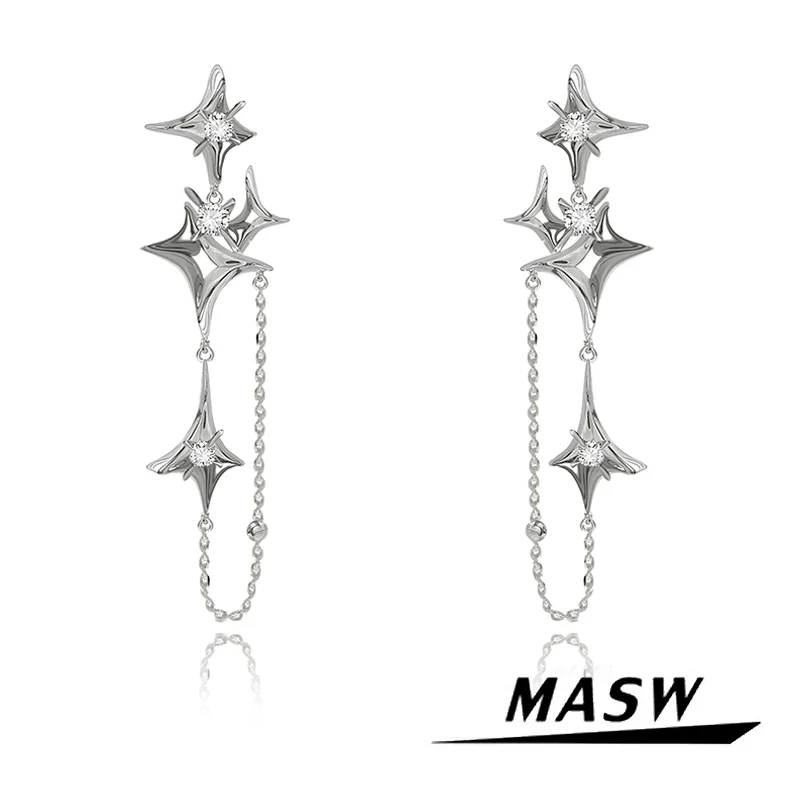 

MASW Original Design High Quality Copper Glass Thick Silver Plated Cool Star Dangle Earrings For Women Jewelry Popular Style