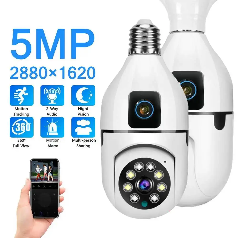 

Камера видеонаблюдения с лампочками 5 МП, 2K, E27, Wi-Fi, 2 Зума