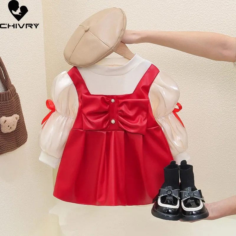 

Girls Princess Dress New 2023 Spring Baby Girl Sweet Patchwork Long Sleeve Fashion Dresses Kids Casual Fake Two-piece Clothes