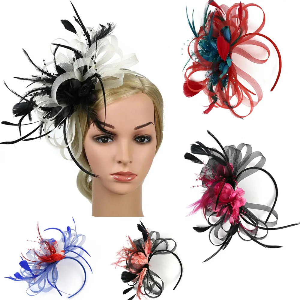 

Flower Feather Net Hat Alice Headband Fascinator Hats for Wedding Races Royal Ascot Hair Accessories