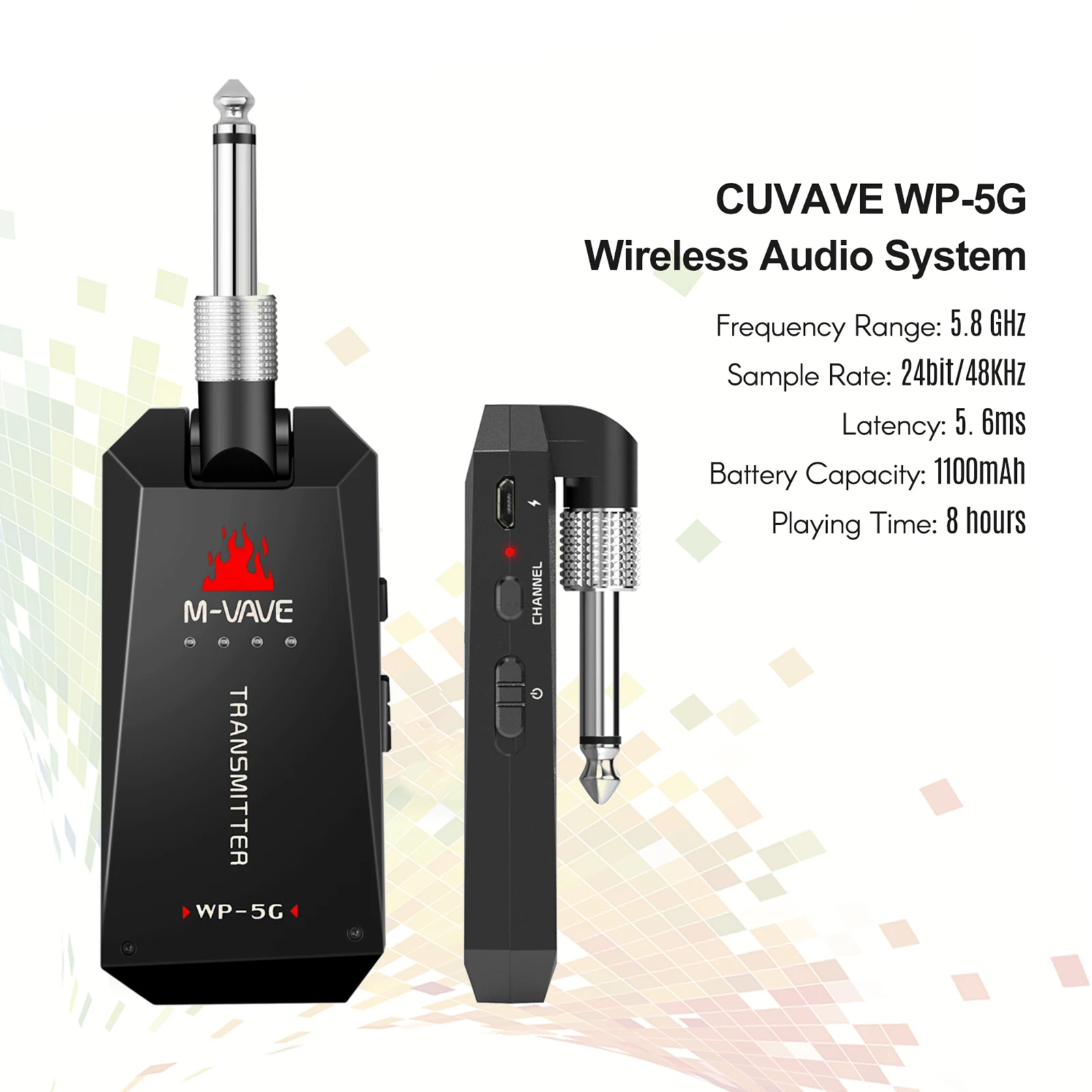M-VAVE WP-5G Wireless 5.8G Guitar System Rechargeable Audio Transmitter Receiver ISM Band for Electric Bass Guitars Accessories enlarge