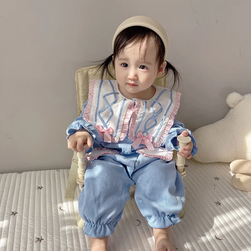 

Новинка Весна 2022, комбинезон в зарубежном стиле для новорожденных, в стиле колледжа, милая весенняя одежда для девочек, одежда для скалолаза...