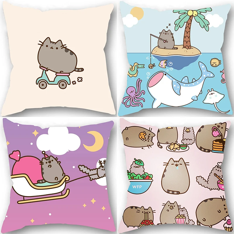 

45*45CM Kawaii chubby cat pillowcase Cute cartoon gray Lazy cat throwing pillowcase Room Home decor sofa Car Waist cushion cover