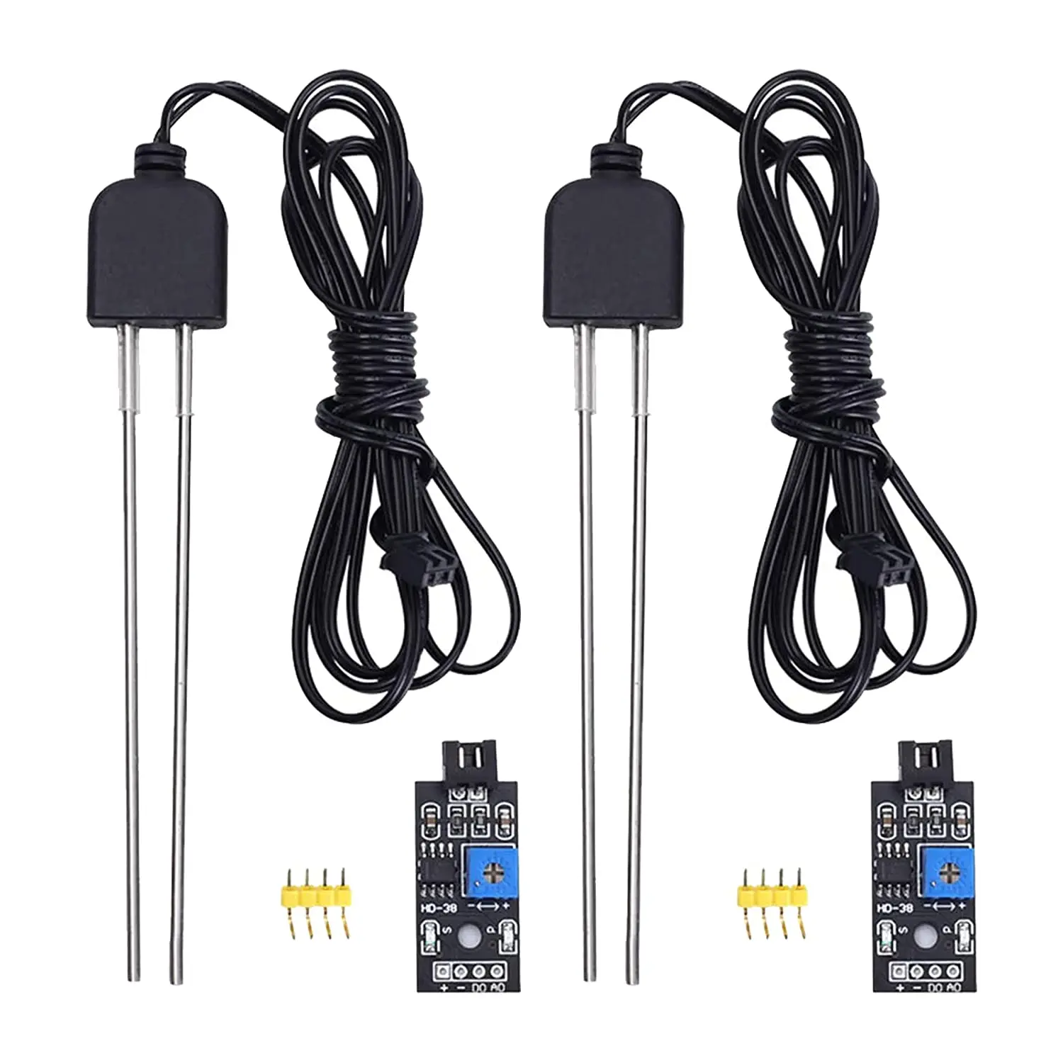 

2 Sets Resistive Soil Moisture Sensor Humidity Detector with Corrosion Resistant Probe Digital Analog Signal Output for Arduino
