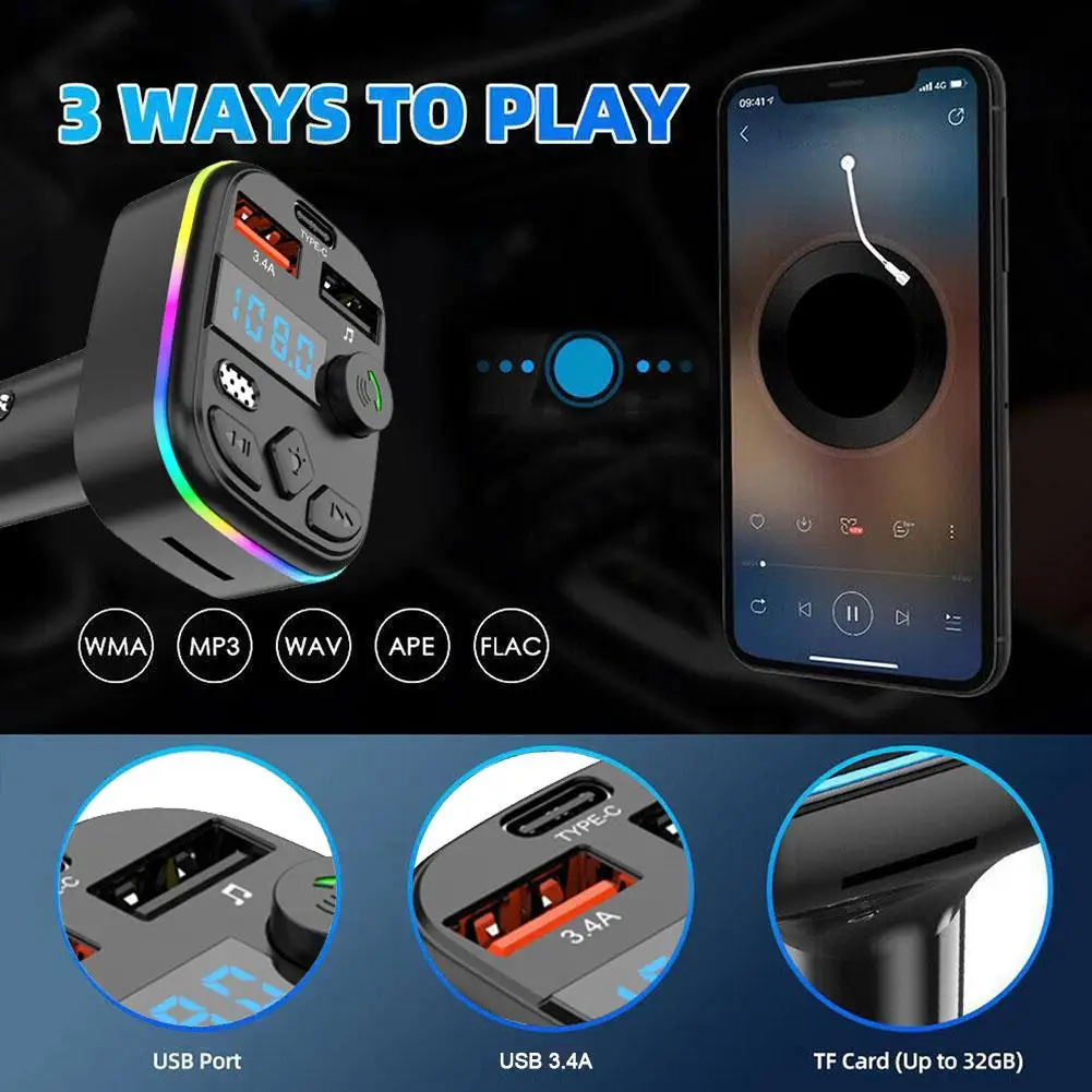 

Bluetooth 5.0 FM Transmitter Handsfree Car Radio Modulator MP3 Player With 22.5W USB Super Quick Charge Adapter for Car D8D8