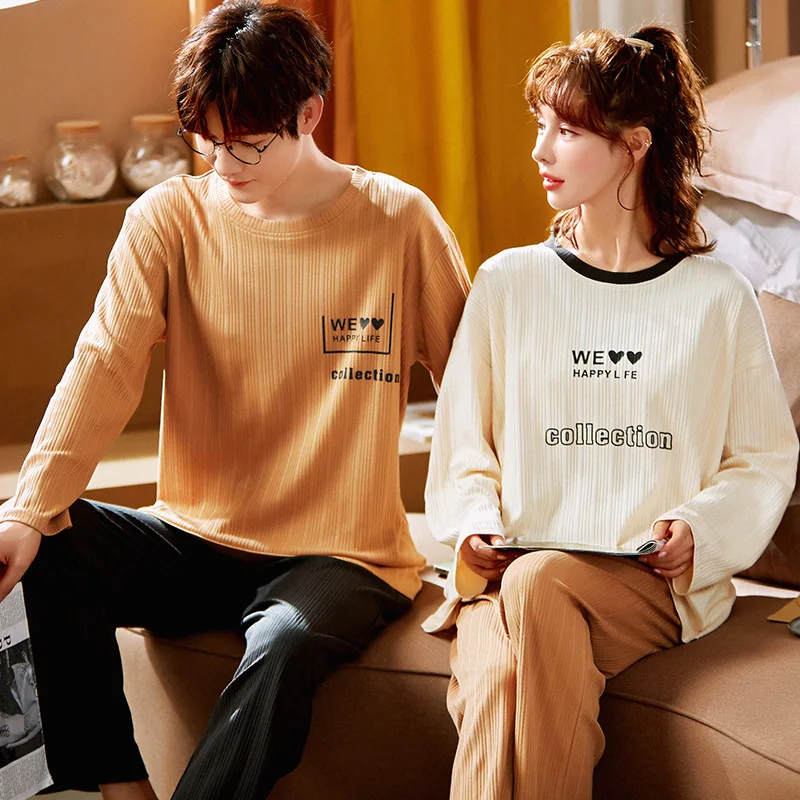 

QUHENG Cotton Sleepwear Pajamas Couple Set Autumn Winter Long ButtonDown Pyjamas Suit Pijama Couple Women Men Loungewear Set