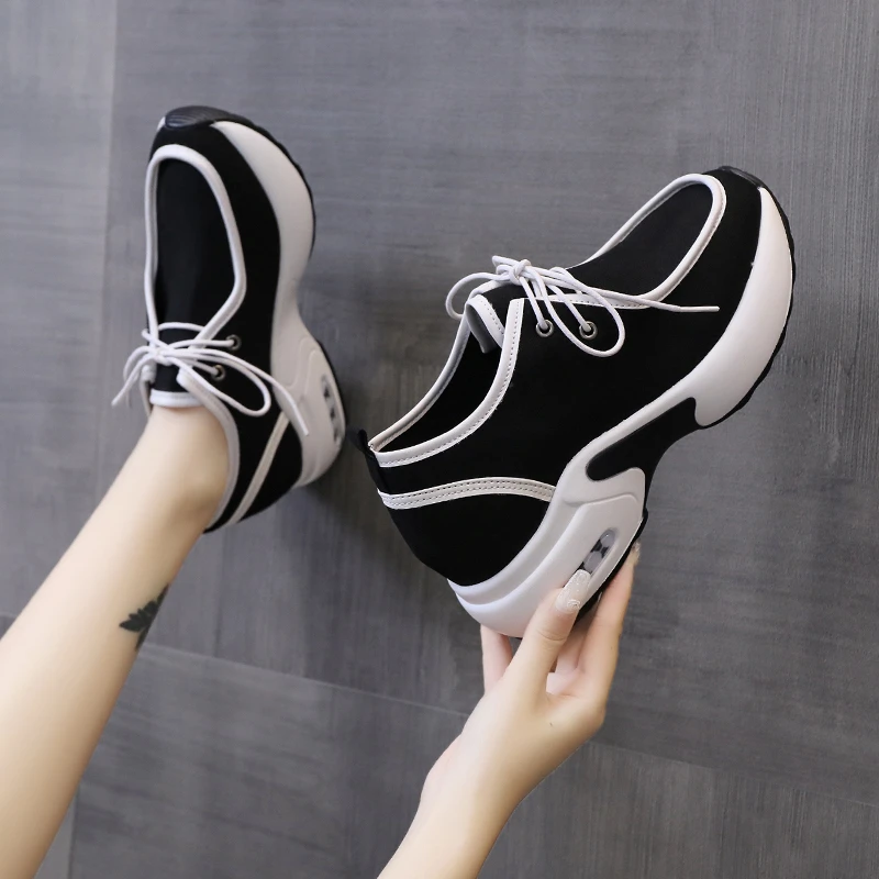 

Кроссовки женские на шнуровке, дышащие Нескользящие, на толстой подошве, на воздушной подушке, Вулканизированная подошва