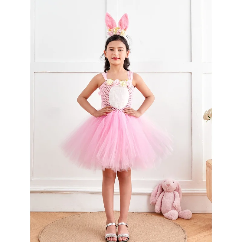 Платье принцессы для косплея с пасхальным кроликом девочек длинное бархатное
