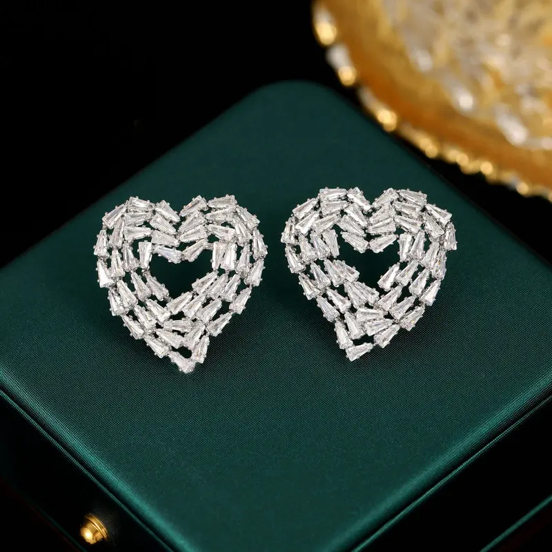 

Bilincolor Korean Style Square Zircon Heart-shaped Earrings for Party or Wedding