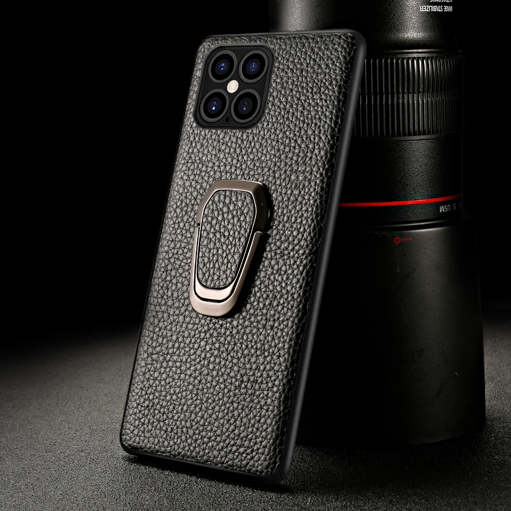 eather Case For Iphone 12 11 Pro Xs Max Magnet Back Cover With Finger Ring For Iphone X Xr 7 8 Plus 12 5.4 6.1 6.7 Inch Fundas