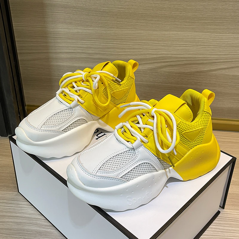 

Comfortable Women Platform Shoes Girls Casual Sneakers Trend Lace Up Ladies Summer Mesh Walking Shoes Wear-Resistant Thick Sole