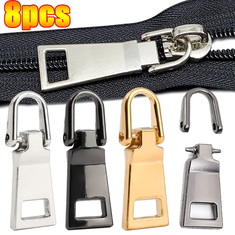 

8 pcs Replaceable Zipper Head Metal Detachable Zipper Pull Tabs Bag Cloth Jeans Stitching Slider Pull Tab Clothing Sewing Parts