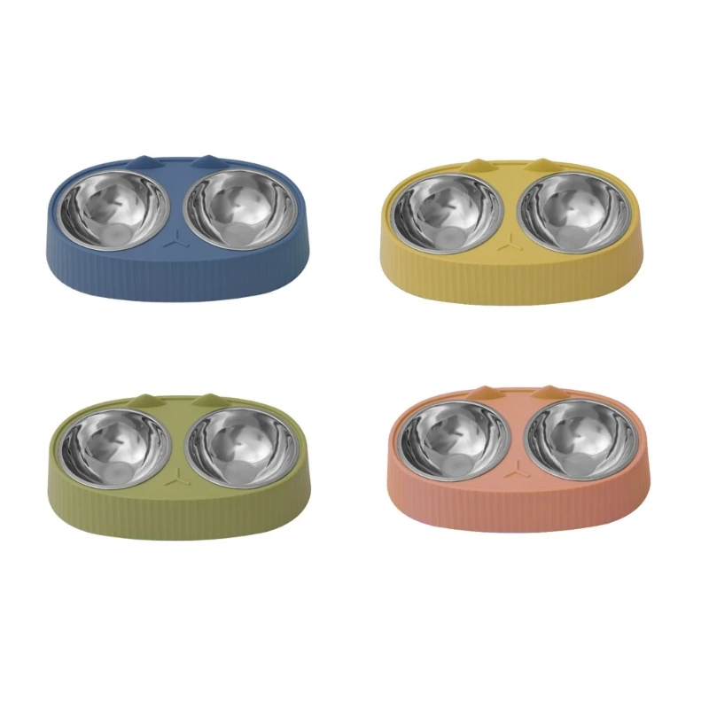 

Double Dog Bowls Stainless Steel Pet Bowl Tilted Dish Eco-friendly Stand Food Water Feeders for Cats Small Dogs