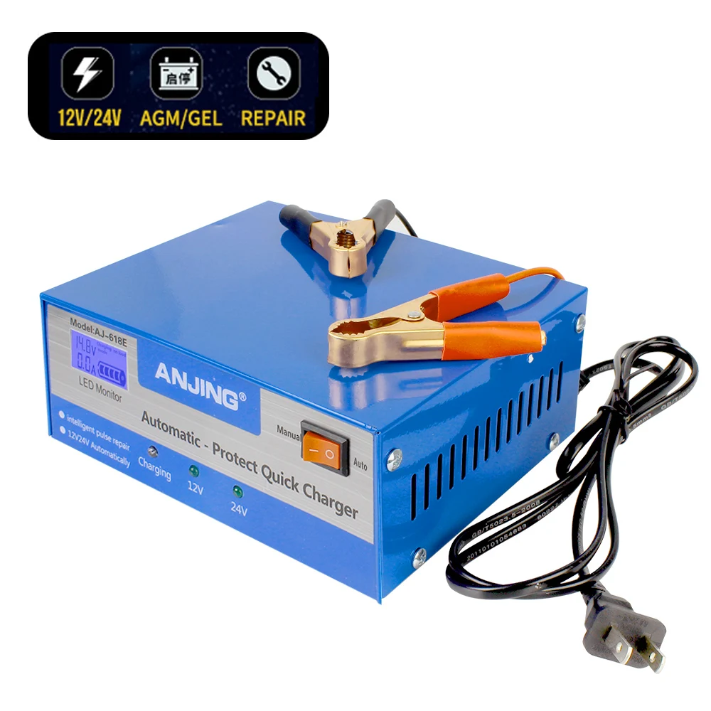 200AH 12/24V Lead Acid Battery With Adapter Full Automatic Auto Car Battery Charger EU/US Plug Intelligent Pulse Repair