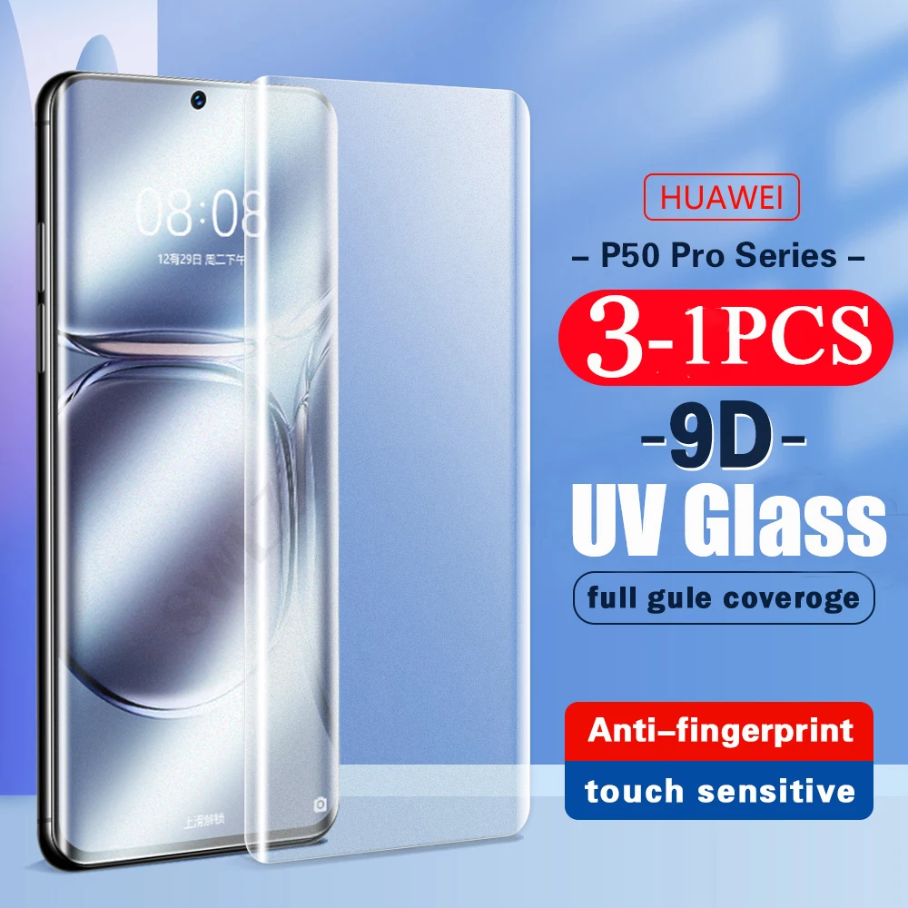 

3/2/1Pcs UV Glass For Huawei P50 P40 P30 30 30E 20 pro plus screen protector mate 40 50 RS 40E UV Tempered glass protective film