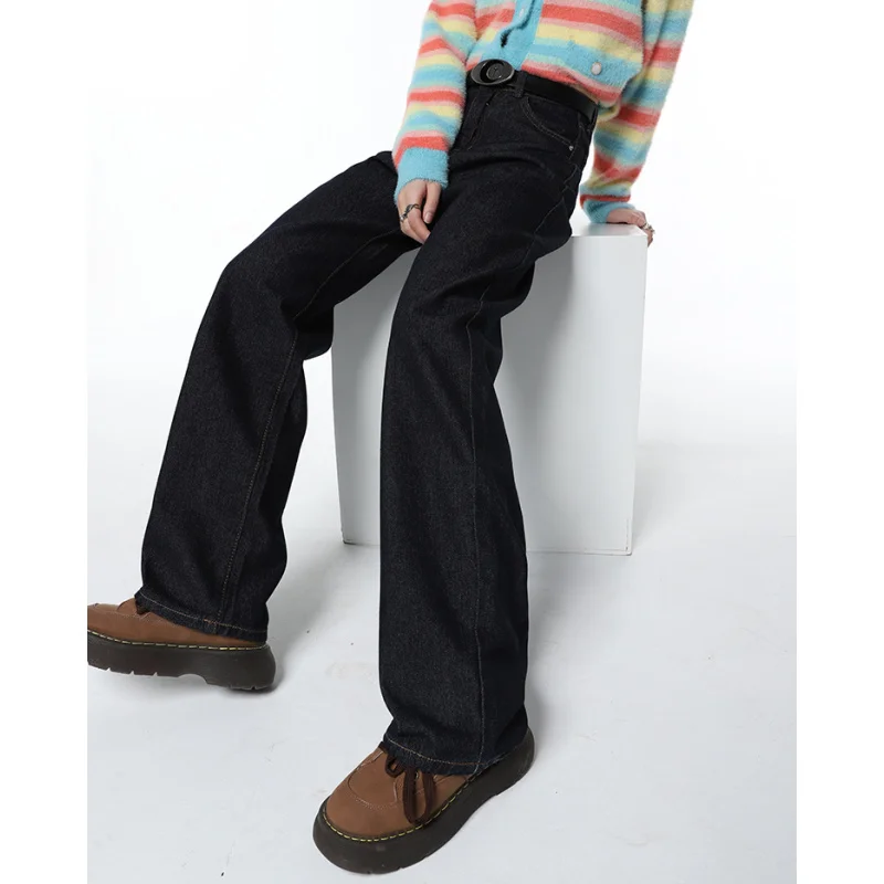 

2023 Hot sale Black Women Jeans High Waist Vintage Straight Baggy Denim Pants Streetwear Style American Fashion Female Wide Leg