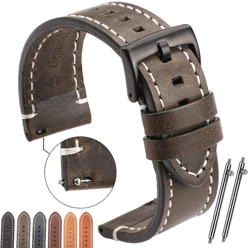 Vintage Cowhide Strap Leather Watchbands For Samsung Galaxy Huawei Smart Watch Band 18mm 20mm 22mm 24mm Men Women Bracelet