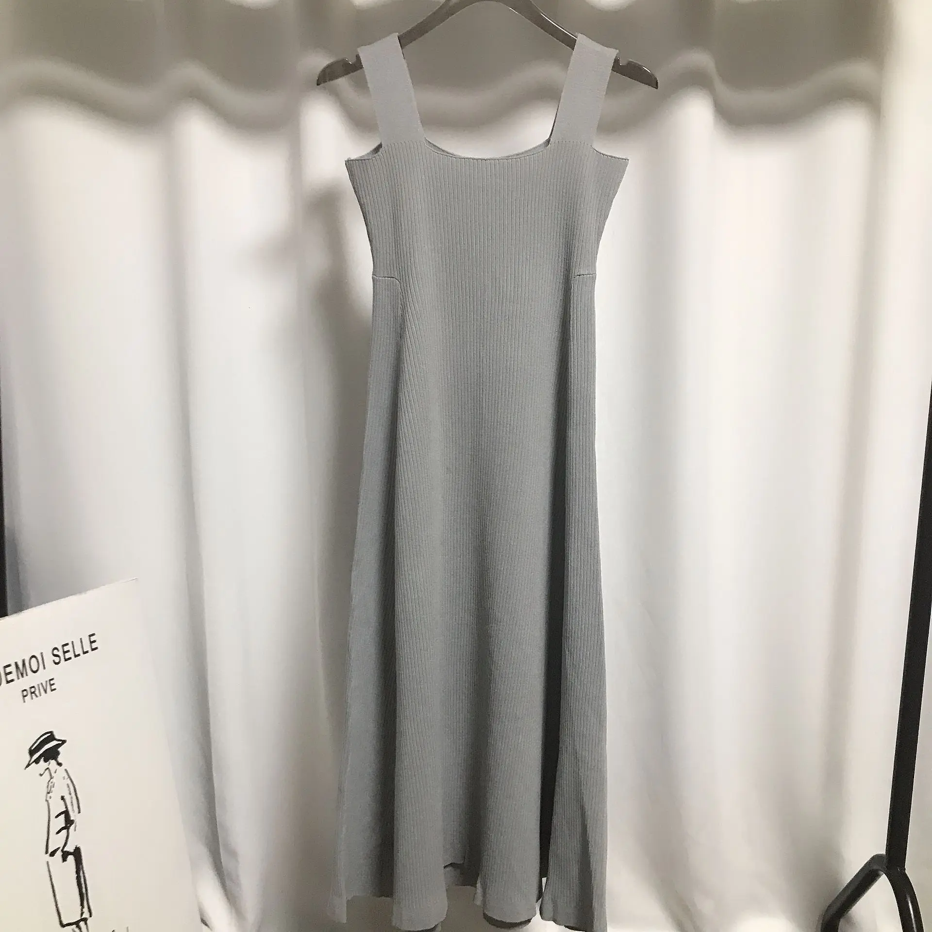 Spring and Autumn I-Shaped Collar Cami Dress Women Long Outer Wear Waist Hugging Slimming A Word Knitted Base Sweater |