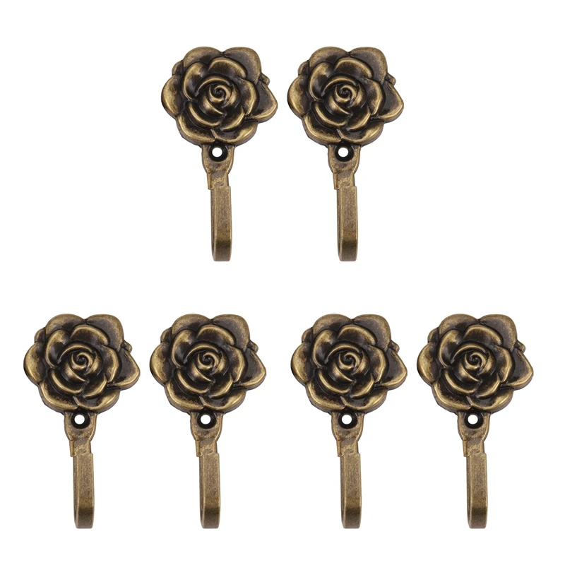 

6Pcs Metal Rose Flower Curtain Tie Back Tieback Holders Wall Hooks Decor